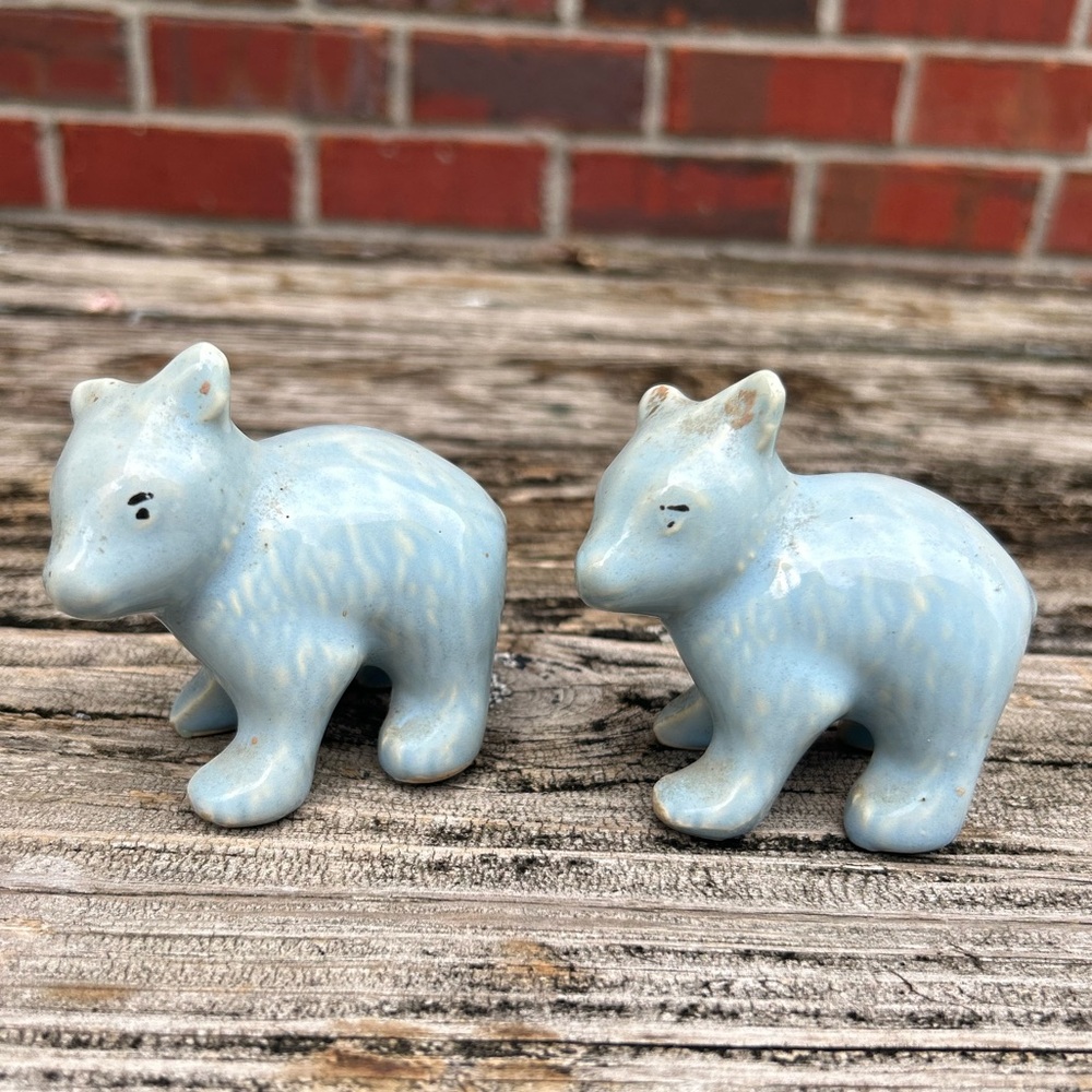 Shawnee Pottery Bear Figurines Blue Bear Pottery Ceramic Baby Bears Set of 2